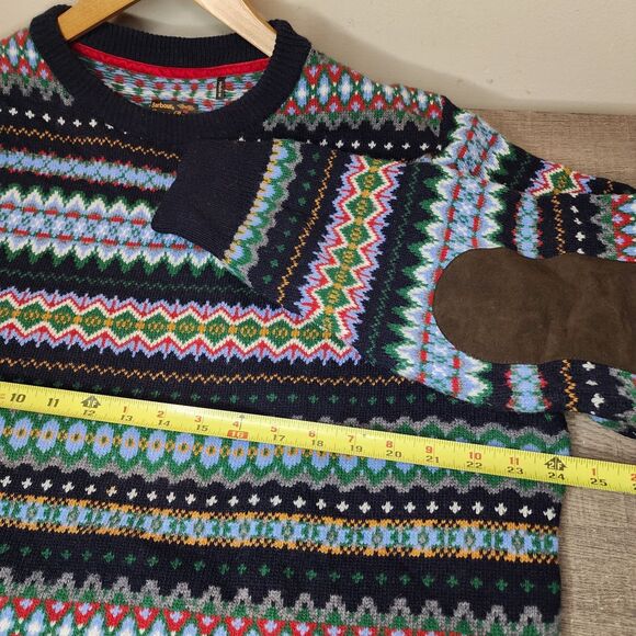 Barbour Merino Wool Sweater Nordic Fair Isle Houndstooth Men's XXL Elbow Patches - Picture 9 of 14